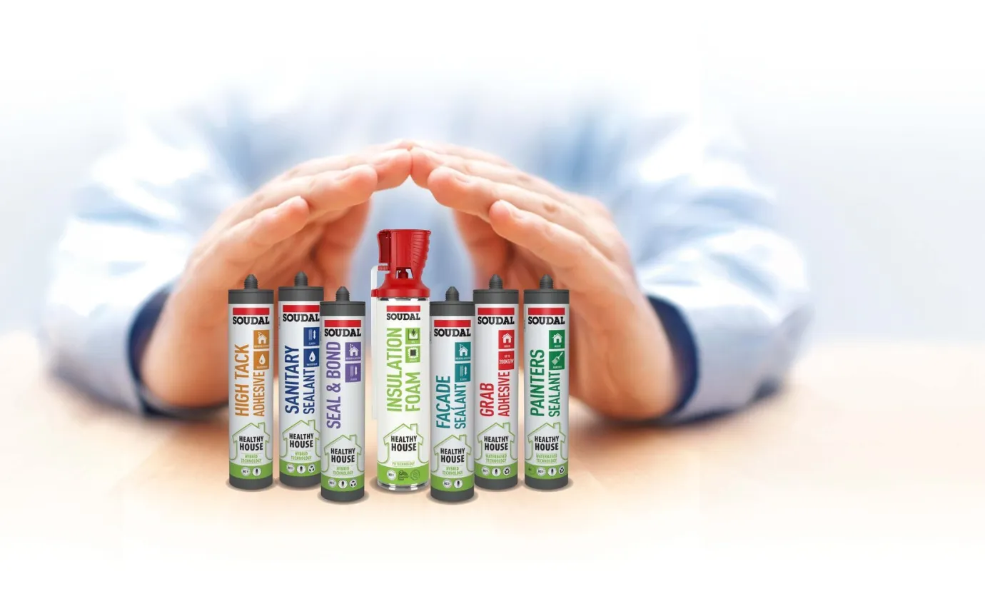Hands formed as house enveloping the healthy house product range
